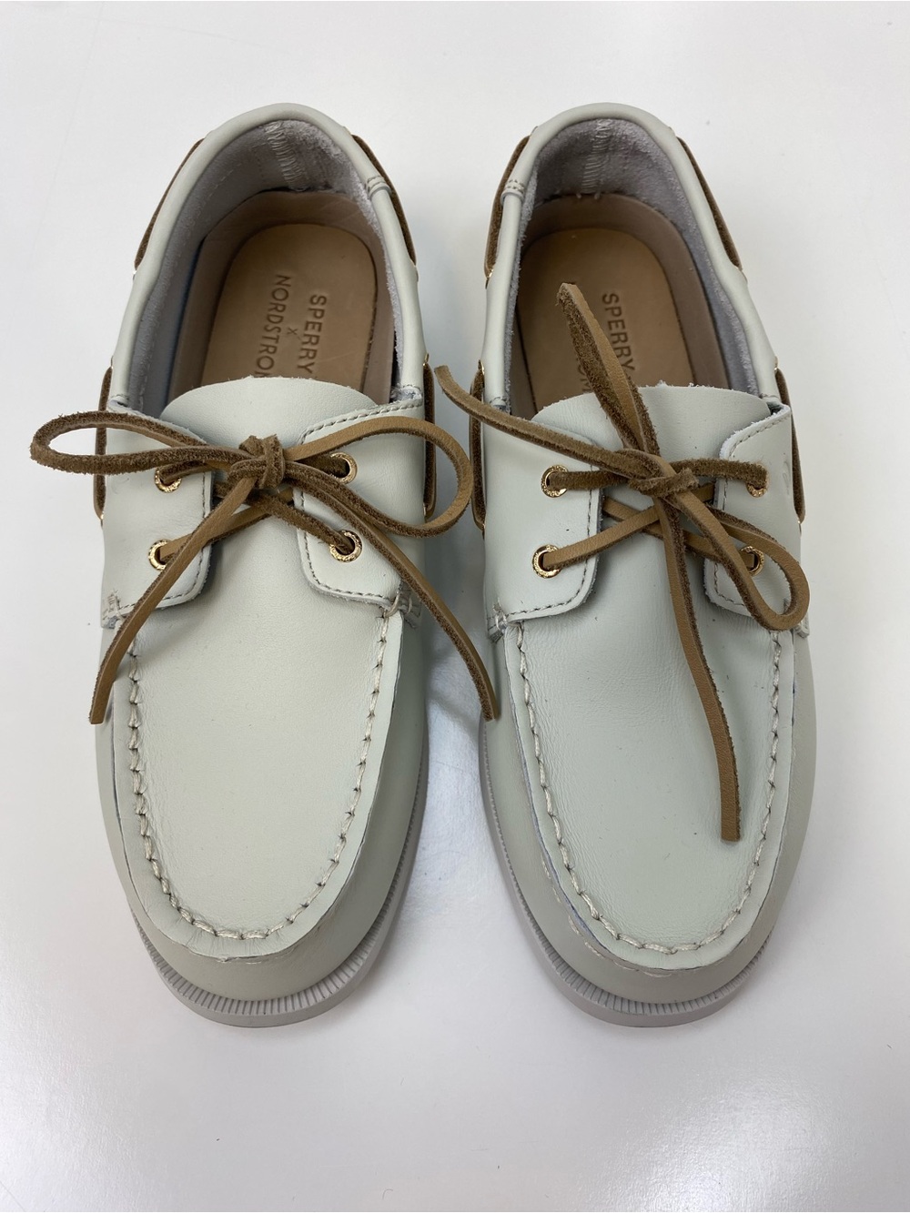 Sperry x Nordstrom Leather Boat Shoes in Cream with Tan Insole - Picture 1 of 7
